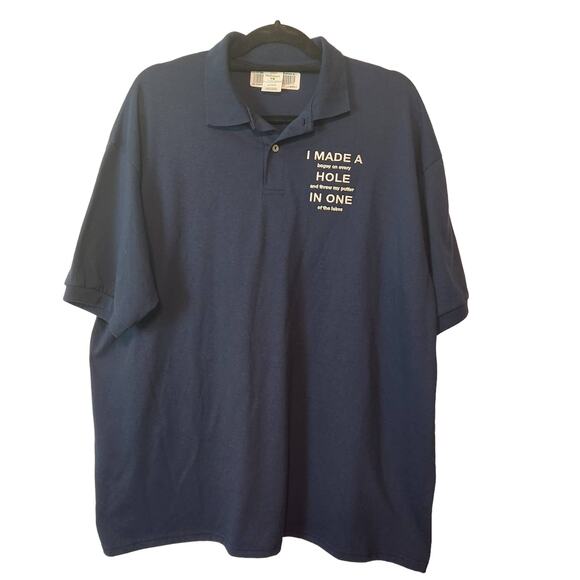 NWT Golf Navy Novelty Embroidered Polo Hanes Eco-Smart Shirt Men's XL - Picture 1 of 7